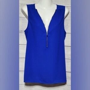 Bright Blue Sleeveless Zip V Neck Blouse Top Sz S
